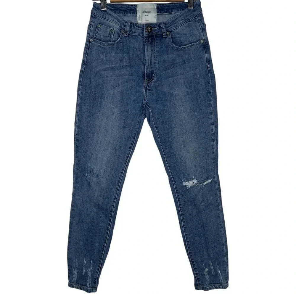 One Teaspoon High Waist Freebird II Stretch Fitted Leg Distressed Jeans Size 28